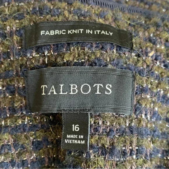 Talbots Italian Wool Alpaca Blend Blazer Jacket Olive Navy Tweed Sz 16 Military - Picture 6 of 9
